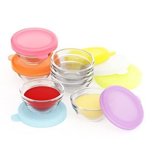 VOLCANOES CLUB Salad Dressing Container To Go - 7×1.3oz Mini Glass Food Storage Condiment Containers with Silicone Lids - Small Sauce Cups for Lunch Box Meal Prep - Leakproof Reusable School Work Trip