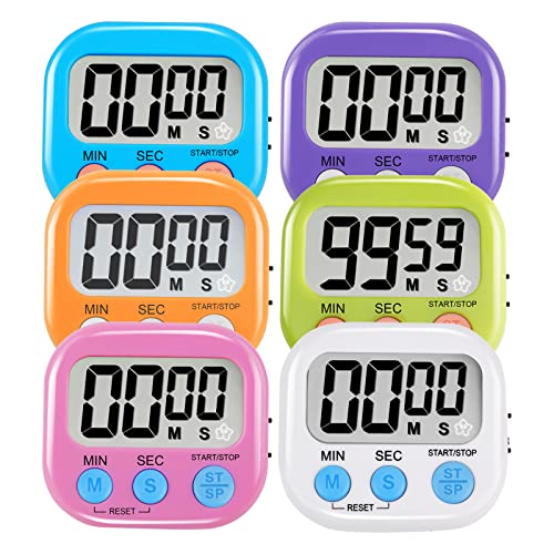 6 Pack Multi-Function Electronic Timer - Magnetic Digital Timers Big LCD Display The Loud / Silent Switch Countdown Timer Extensively Use in Break Time, Cooking,Gym, Meeting, Classroom