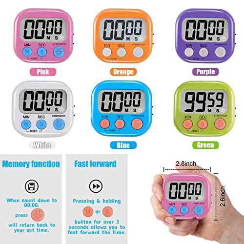 6 Pack Multi-Function Electronic Timer - Magnetic Digital Timers Big LCD Display The Loud / Silent Switch Countdown Timer Extensively Use in Break Time, Cooking,Gym, Meeting, Classroom