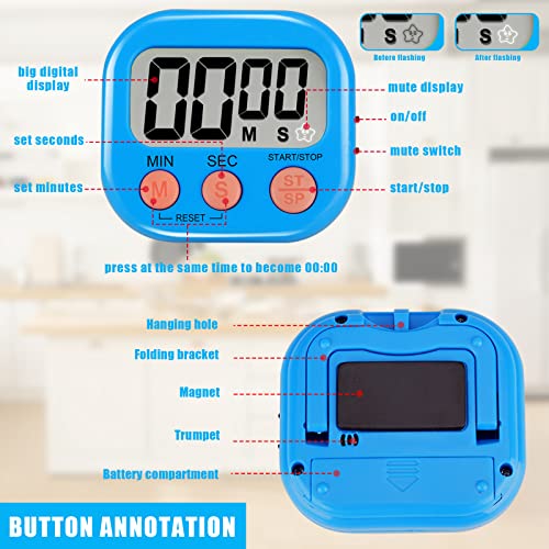 6 Pack Multi-Function Electronic Timer - Magnetic Digital Timers Big LCD Display The Loud / Silent Switch Countdown Timer Extensively Use in Break Time, Cooking,Gym, Meeting, Classroom