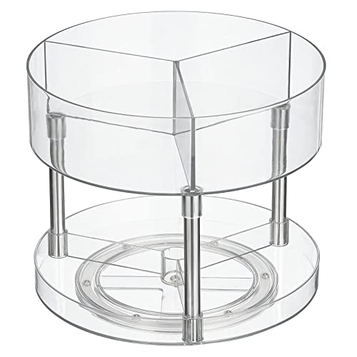 mDesign Lazy Susan Turntable 2-Tier Plastic Divided Spinner for Kitchen Cabinet, Pantry, Fridge, Cupboards, or Counter Organizing, Fully Rotating Organizer for Food - Lumiere Collection - Clear