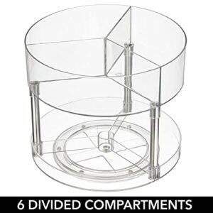 mDesign Lazy Susan Turntable 2-Tier Plastic Divided Spinner for Kitchen Cabinet, Pantry, Fridge, Cupboards, or Counter Organizing, Fully Rotating Organizer for Food - Lumiere Collection - Clear