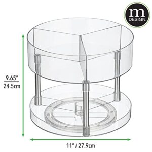 mDesign Lazy Susan Turntable 2-Tier Plastic Divided Spinner for Kitchen Cabinet, Pantry, Fridge, Cupboards, or Counter Organizing, Fully Rotating Organizer for Food - Lumiere Collection - Clear