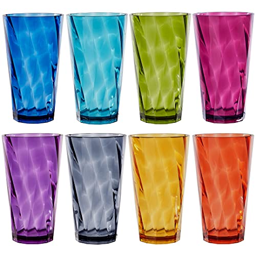 US Acrylic Optix 20 ounce Plastic Water Tumblers in Jewel Tone Colors | Set of 8 Drinking Cups | Reusable, BPA-free, Made in the USA, Top-rack Dishwasher Safe