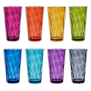 US Acrylic Optix 20 ounce Plastic Water Tumblers in Jewel Tone Colors | Set of 8 Drinking Cups | Reusable, BPA-free, Made in the USA, Top-rack Dishwasher Safe