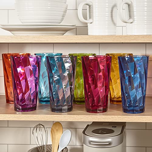 US Acrylic Optix 20 ounce Plastic Water Tumblers in Jewel Tone Colors | Set of 8 Drinking Cups | Reusable, BPA-free, Made in the USA, Top-rack Dishwasher Safe