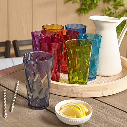 US Acrylic Optix 20 ounce Plastic Water Tumblers in Jewel Tone Colors | Set of 8 Drinking Cups | Reusable, BPA-free, Made in the USA, Top-rack Dishwasher Safe