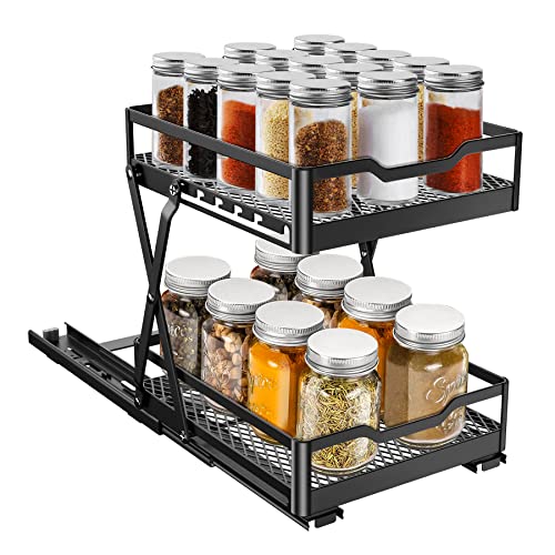 VOGWOLTH Spice Rack Organizer for Cabinet Seasoning Pull Out Pantry Kitchen Closet Storage Shelf Sliding Inside Cabinets Organization Height Adjustable Heavy Duty Metal Basket