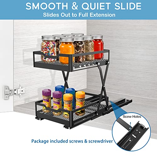 VOGWOLTH Spice Rack Organizer for Cabinet Seasoning Pull Out Pantry Kitchen Closet Storage Shelf Sliding Inside Cabinets Organization Height Adjustable Heavy Duty Metal Basket