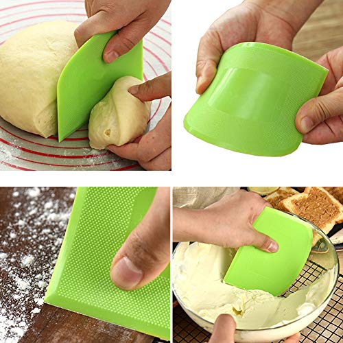 lasenersm 2 Pieces Dough Scraper Bowl Scraper Food-safe Plastic Dough Cutter Flexible Plastic Scraper Bench Scraper Multipurpose Food Scrappers for Bread Dough Cake Fondant Icing, White, Green