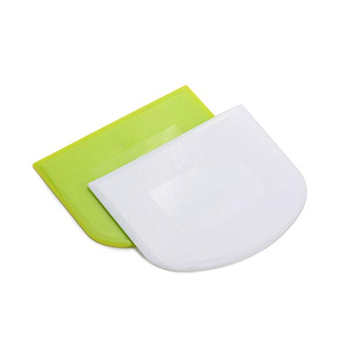 lasenersm 2 Pieces Dough Scraper Bowl Scraper Food-safe Plastic Dough Cutter Flexible Plastic Scraper Bench Scraper Multipurpose Food Scrappers for Bread Dough Cake Fondant Icing, White, Green