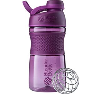 blenderbottle sportmixer shaker bottle perfect for protein shakes and pre workout, 20-ounce, plum