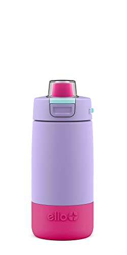 Ello Kids Colby 12oz Stainless Steel Insulated Water Bottle with Straw and Built-In Silicone Coaster (Lilac/Pink)