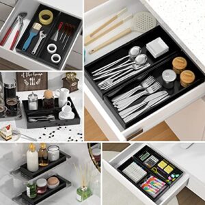 VeyFey Bamboo Drawer Organizer, Stackable Utensil Organizer for Kitchen, Black Silverware Tray for Drawer 15" x 6" x 2" Set of 2