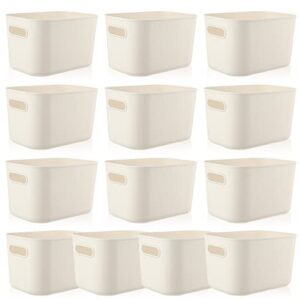 10 pcs pantry organization and storage white plastic storage bins small organizer bins with handles storage containers for organizing stackable organization baskets for kitchen (7.3 x 10.2 x 6.4 inch)