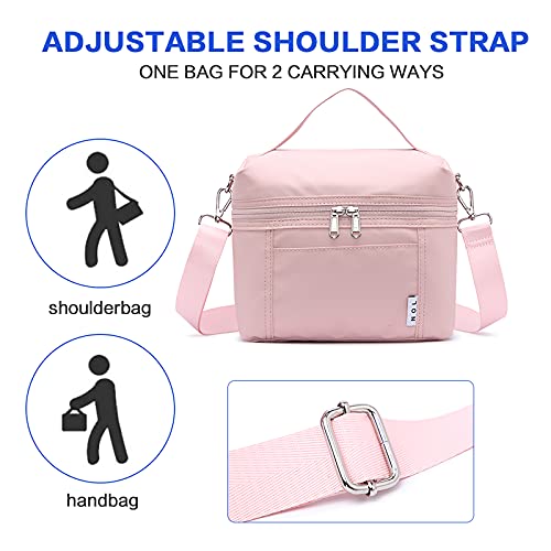 NOL Insulated Lunch Bags for Women Small Cute Cooler Bag Lightweight Nylon Waterproof Kids Lunch Box For Work (Small, Pink)