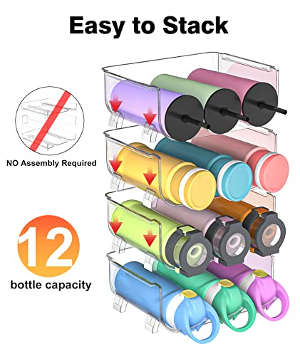 Hyperzoo Water Bottle Organizer, Water Bottle Holder, Plastic Stackable Water Bottle Storage Rack for Kitchen Cabinets/Countertop/Refrigerator/Pantry Storage/Home Organization and Storage, Clear-4pack