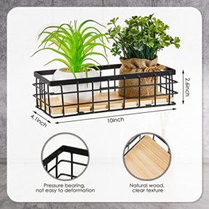 2 Pieces Small Metal Wire Basket Toilet Paper Basket Black Wire Bathroom Storage Organizer with Wooden Base Rectangular Wall Mounted Metal Basket for Kitchen Countertop (9.84 x 3.94 x 2.76 Inches)