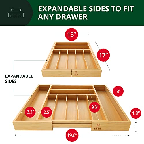 Luxury Bamboo Kitchen Drawer Organizer - Silverware Organizer - Utensil Holder and Cutlery Tray with Grooved Drawer Dividers for Flatware and Kitchen Utensils (9 Slot, Natural)