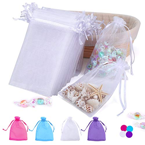 Angooni 100PCS 4x6 Inch Organza Gift Bags for Jewelry Party Wedding Favor, Premium Sheer Gift Drawstring Pouch Candy Bags(White)