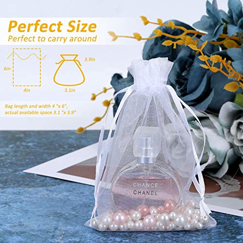 Angooni 100PCS 4x6 Inch Organza Gift Bags for Jewelry Party Wedding Favor, Premium Sheer Gift Drawstring Pouch Candy Bags(White)