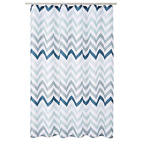 Amazon Basics Fabric Shower Curtain with Grommets and Hooks - 72 x 72 Inch, Blue Ombre Chevron