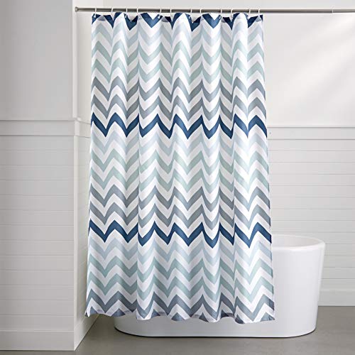 Amazon Basics Fabric Shower Curtain with Grommets and Hooks - 72 x 72 Inch, Blue Ombre Chevron