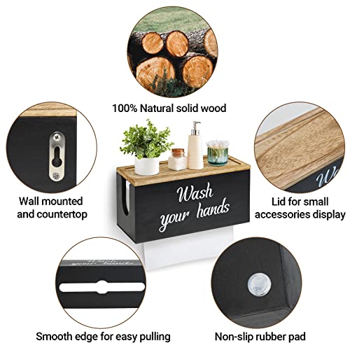 Solid Wood Paper Towel Dispenser Wall Mount, Commercial Paper Towel Holder with Lid Countertop, C-Fold, Z-Fold, Trifold Paper Towel Dispenser Hand Towel Holder for Bathroom and Kitchen
