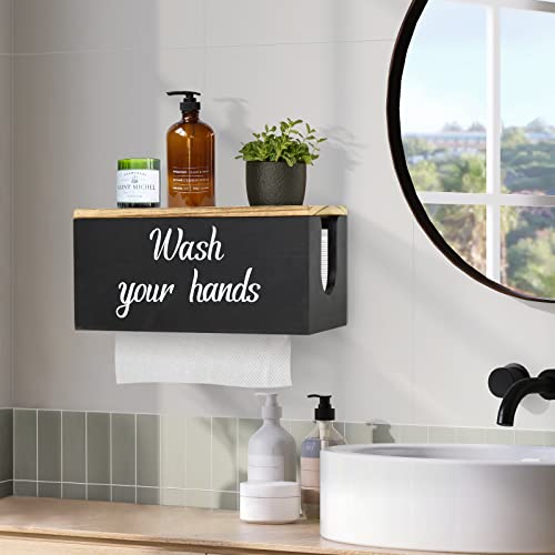 Solid Wood Paper Towel Dispenser Wall Mount, Commercial Paper Towel Holder with Lid Countertop, C-Fold, Z-Fold, Trifold Paper Towel Dispenser Hand Towel Holder for Bathroom and Kitchen