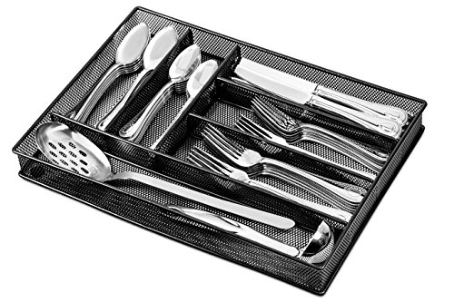 Flatware Drawer Organizer - Slip Resistant Kitchen Tray with 6 Sections to Neatly Arrange Cutlery and Serving Utensils. Also Great to Keep Your Desk Drawer and Office Supplies Well Organized (Black)