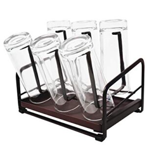 YEAVS Cup Drying Rack with Drain Tray, Bottle Drying Rack Stand with 6 Hooks, Mug Organizer, Brown