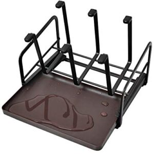 YEAVS Cup Drying Rack with Drain Tray, Bottle Drying Rack Stand with 6 Hooks, Mug Organizer, Brown
