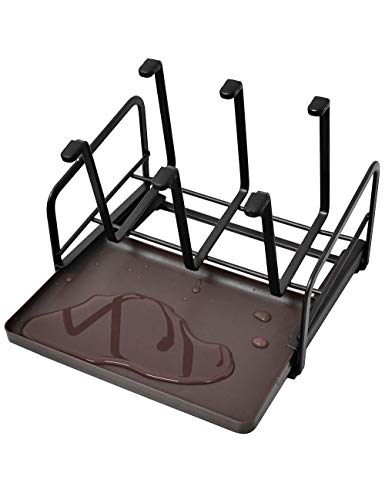 YEAVS Cup Drying Rack with Drain Tray, Bottle Drying Rack Stand with 6 Hooks, Mug Organizer, Brown