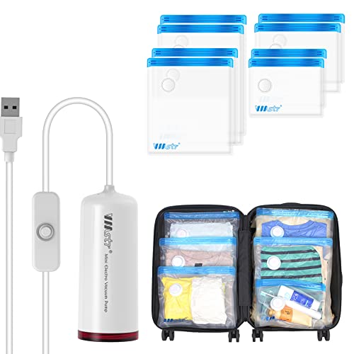 VMSTR 8 Pack Travel Vacuum Storage Bags with USB Electric Pump, Compression Storage Bags for Clothes, Medium Small Space Saver Bags for Travel