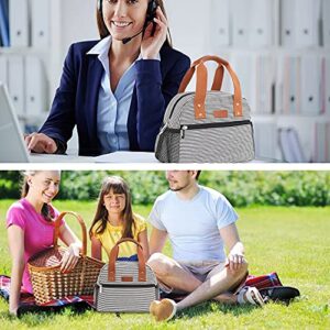 Lunch Bag for Women Insulated Lunch Box with Pockets Durable and Small Lunch Tote Bag for Work, School and Picnic (White Stripe)