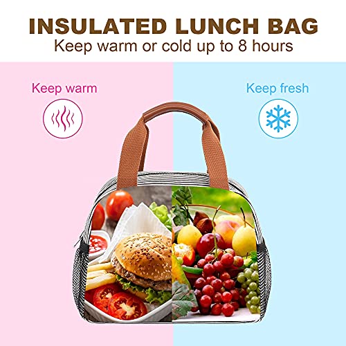 Lunch Bag for Women Insulated Lunch Box with Pockets Durable and Small Lunch Tote Bag for Work, School and Picnic (White Stripe)