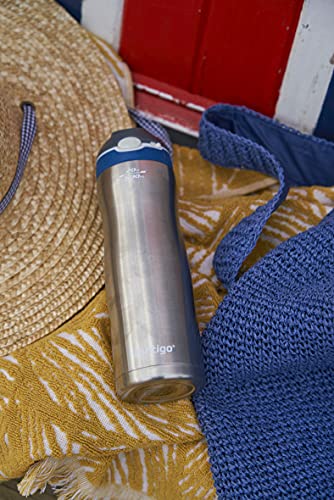 Contigo Ashland Chill Autospout Water Bottle with Flip Straw, Stainless Steel Thermal Drinking Bottle,Leakproof,Grey, BLue, 590 ml