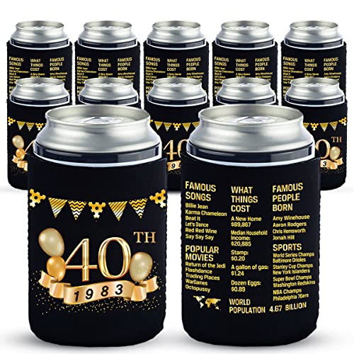 40th Birthday Can Cooler Sleeves Pack of 12-1983 Sign - 40th Birthday Party Supplies - 40th Anniversary Decorations - Black and Gold Fortieth Birthday Cup Coolers