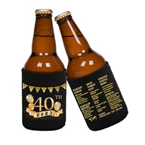 40th Birthday Can Cooler Sleeves Pack of 12-1983 Sign - 40th Birthday Party Supplies - 40th Anniversary Decorations - Black and Gold Fortieth Birthday Cup Coolers