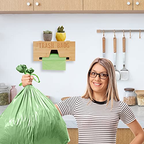 Trash Bag Dispenser For Plastic Bags, Garbage Bag Organizer Roll Holder Under Sink, Bamboo Wall Mounted Trash Bag Organizer for Cabinet Kitchen Countertop - Standard