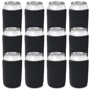 csbd beer can coolers sleeves, soft insulated reusable drink caddies for water bottles or soda, collapsible blank diy customizable for parties, events or weddings, bulk (12, black)
