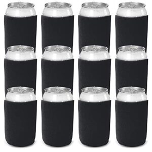 CSBD Beer Can Coolers Sleeves, Soft Insulated Reusable Drink Caddies for Water Bottles or Soda, Collapsible Blank DIY Customizable for Parties, Events or Weddings, Bulk (12, Black)