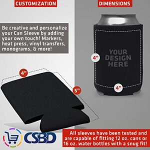 CSBD Beer Can Coolers Sleeves, Soft Insulated Reusable Drink Caddies for Water Bottles or Soda, Collapsible Blank DIY Customizable for Parties, Events or Weddings, Bulk (12, Black)