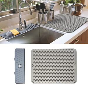 dish drying mat faucet splash guard kits, kitchen bathroom silicone faucet mat sink water splash guard, silicone mat heat resistant mat drying mat for kitchen counter (grey)