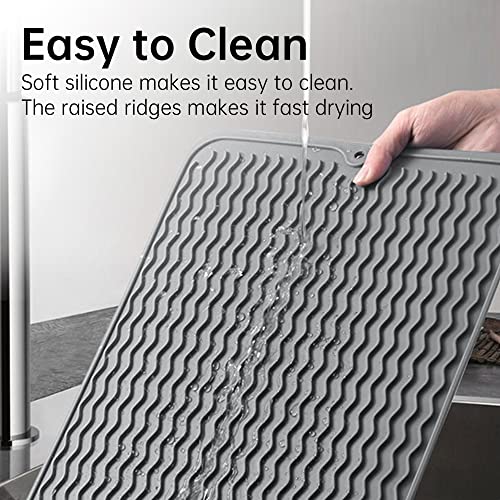 Dish Drying Mat Faucet Splash Guard Kits, Kitchen Bathroom Silicone Faucet Mat Sink Water Splash Guard, Silicone Mat Heat Resistant Mat Drying Mat for Kitchen Counter (Grey)