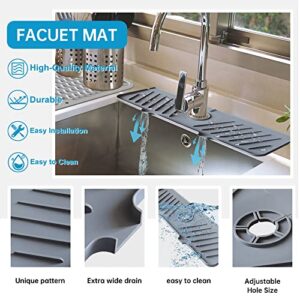 Dish Drying Mat Faucet Splash Guard Kits, Kitchen Bathroom Silicone Faucet Mat Sink Water Splash Guard, Silicone Mat Heat Resistant Mat Drying Mat for Kitchen Counter (Grey)