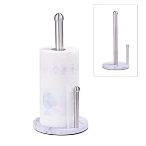 nuovoo stainless steel paper towel holder countertop, brushed silver paper roll holder, standing towel dispenser stand with weighted base, large size for kitchen toilet bathroom dining table