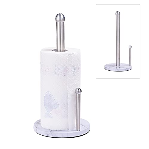 Nuovoo Stainless Steel Paper Towel Holder Countertop, Brushed Silver Paper Roll Holder, Standing Towel Dispenser Stand with Weighted Base, Large Size for Kitchen Toilet Bathroom Dining Table