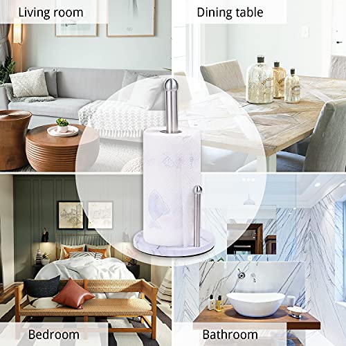 Nuovoo Stainless Steel Paper Towel Holder Countertop, Brushed Silver Paper Roll Holder, Standing Towel Dispenser Stand with Weighted Base, Large Size for Kitchen Toilet Bathroom Dining Table