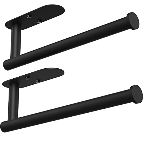 2 Pack Wall Mount Paper Towel Holder Under Cabinet Under Counter Paper Towel Holder Black Paper Towel Roll Holder for Countertop Kitchen Organization Bathroom SUS304 Stainless Steel 13Inch